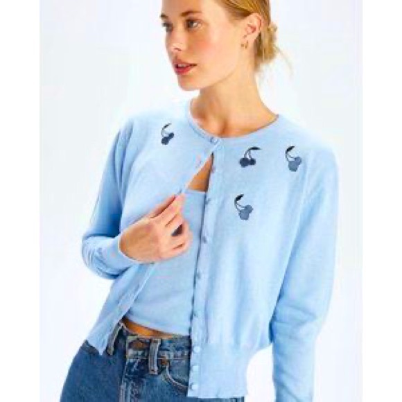 HVN Sweaters - HVN BABY BLUE CHERRY SWEATER SET